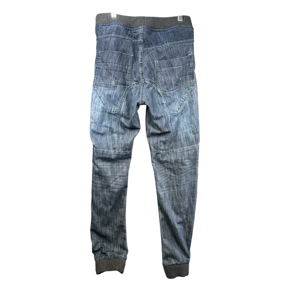 ZE ENZO99 Men's Denim Jogger Jeans 30R Blue Moto Drawstring Ribbed Cuff